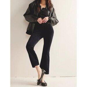 Free People In My Feelings Cropped Slim Black Velvet Flare Pants Size Small